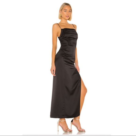 MATERIEL Satin Gown Black Dress Long Straps Satin - Picture 5 of 9